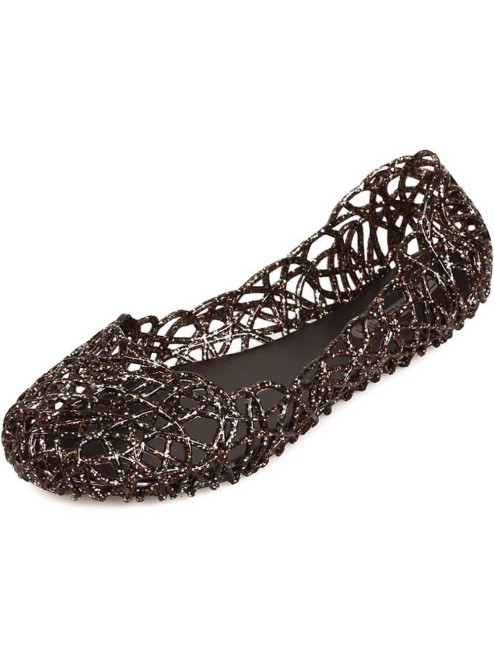 Women's Black Breathable Flat Jelly Shoes Slip On Hollow Out Loafers Sandals